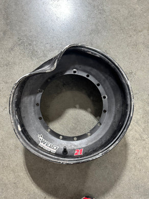 Autographed used bent Weld Front wheel from 2025 Knoxville Nationals Crash