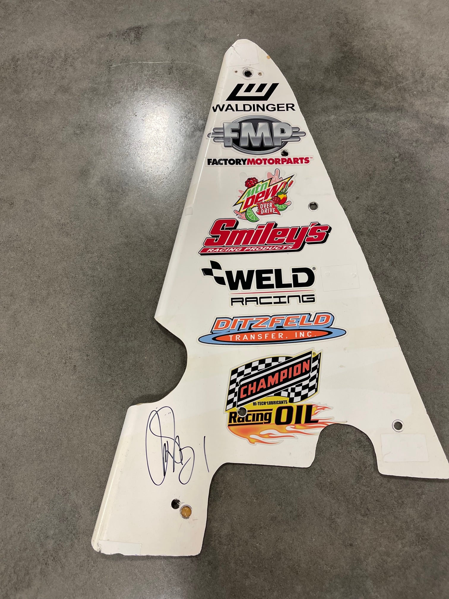 Race used autographed left side arm guard Brian Brown Racing
